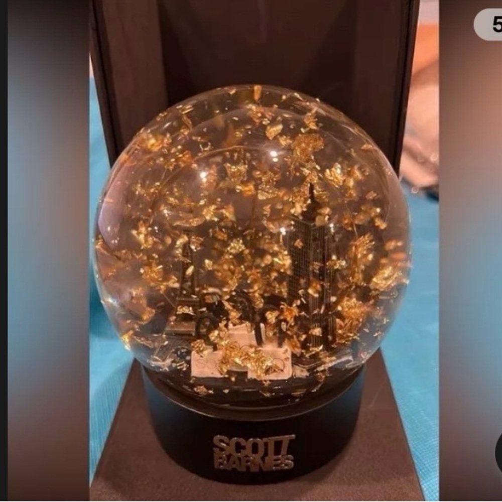 Scott Barnes PARIS snow globe new in box festive gold decor limited edition nib
